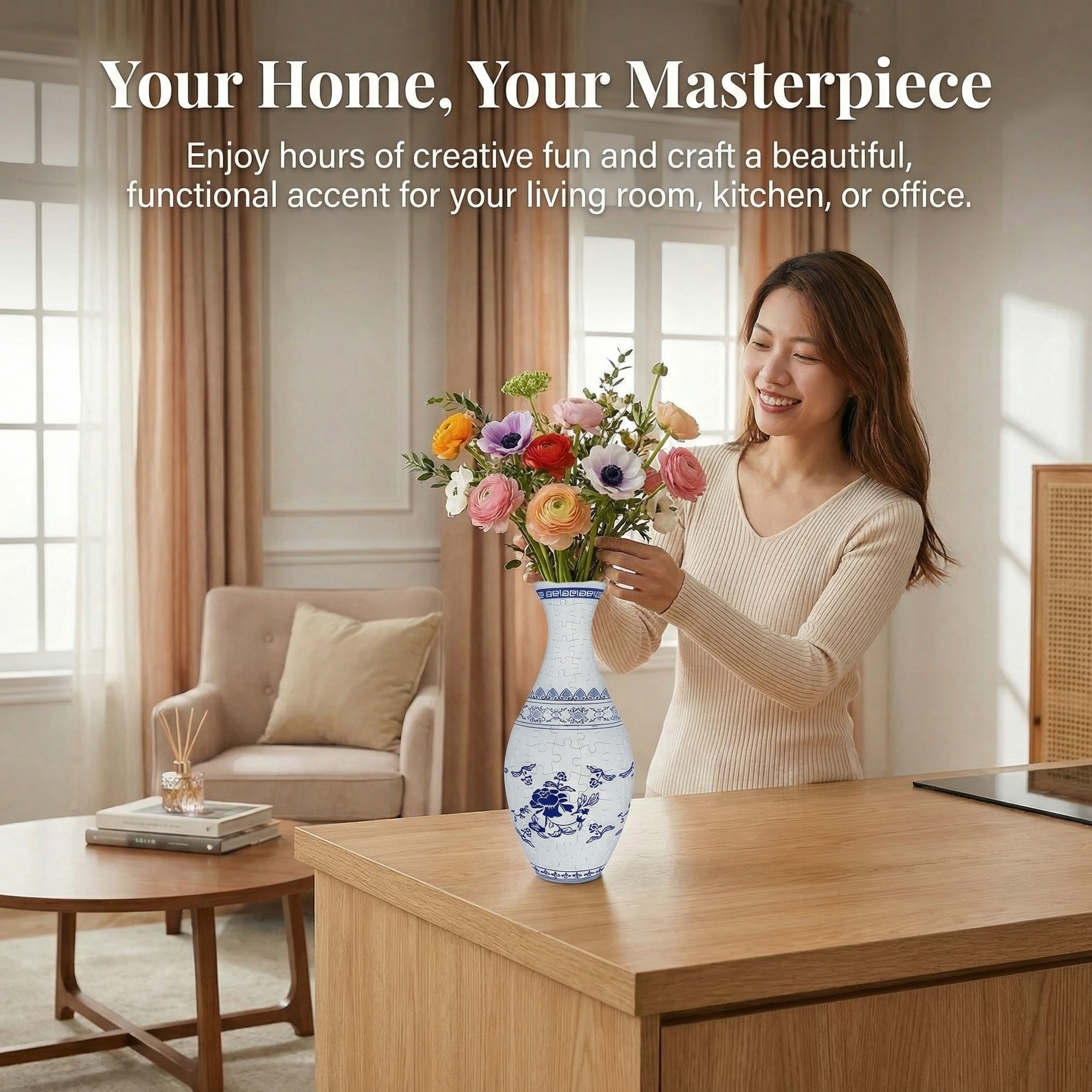 3D Blooming Flowers Puzzle Vase – DIY Decorative Waterproof Vase for Real Flowers