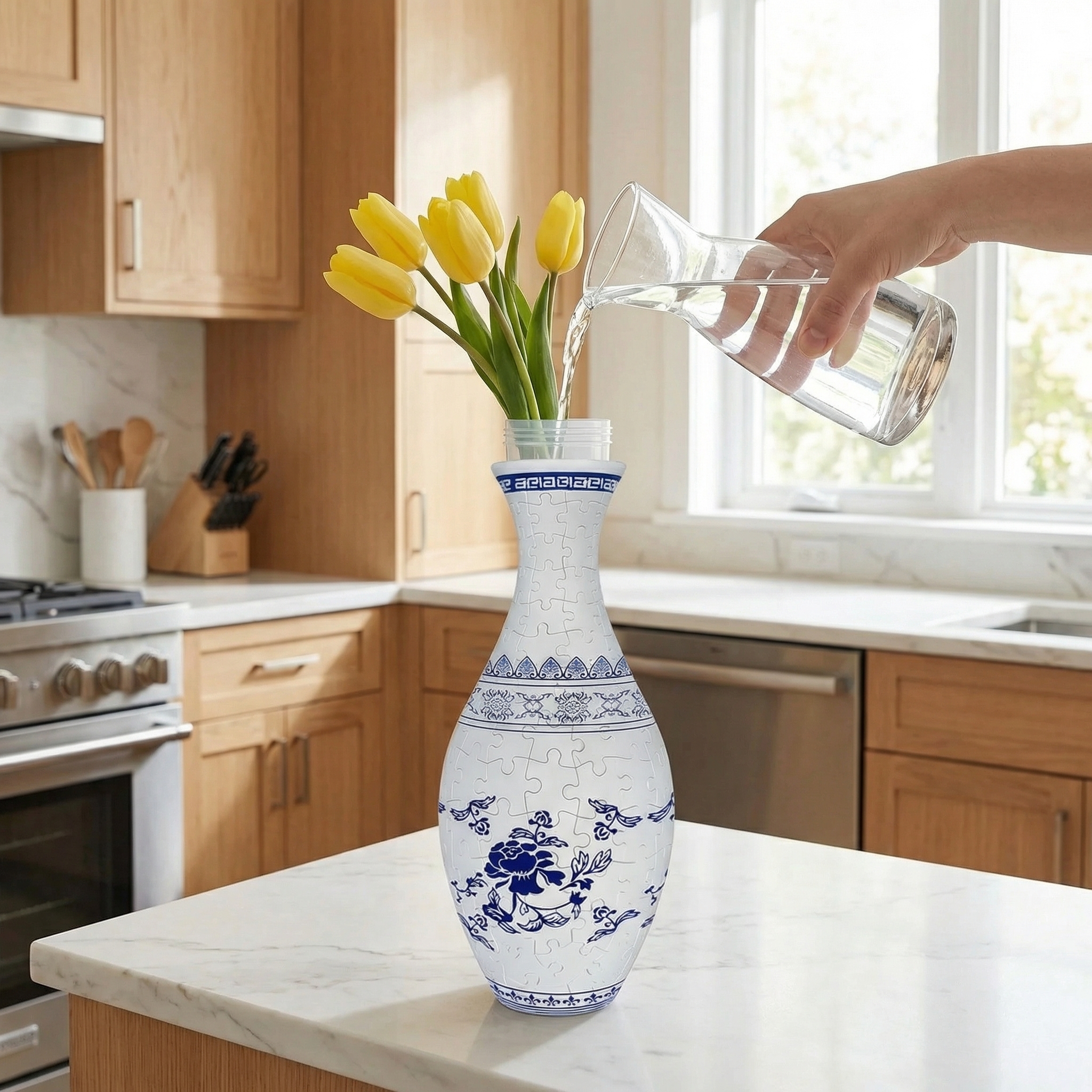 3D Blooming Flowers Puzzle Vase – DIY Decorative Waterproof Vase for Real Flowers