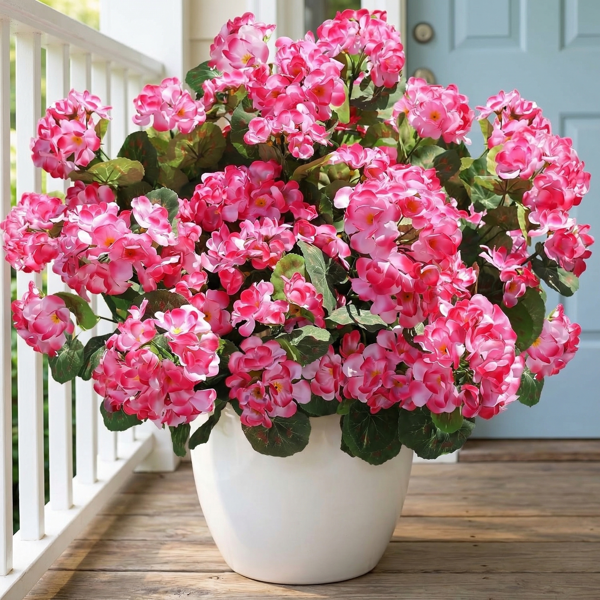 6 Bundles Artificial Pink Geranium Flowers – UV Resistant Faux Outdoor Plants for Porch, Patio Planters & Garden Decor