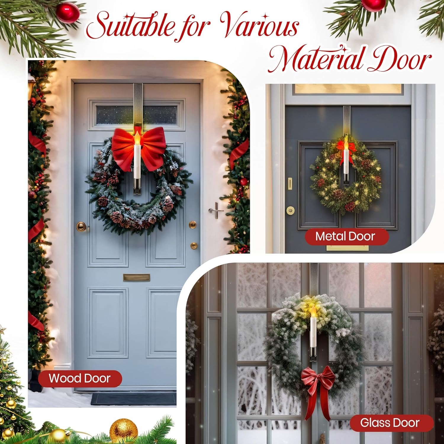 🎄2025 Christmas On Sale✨ Christmas Wreath Hangers for Front Door with Candle Holder