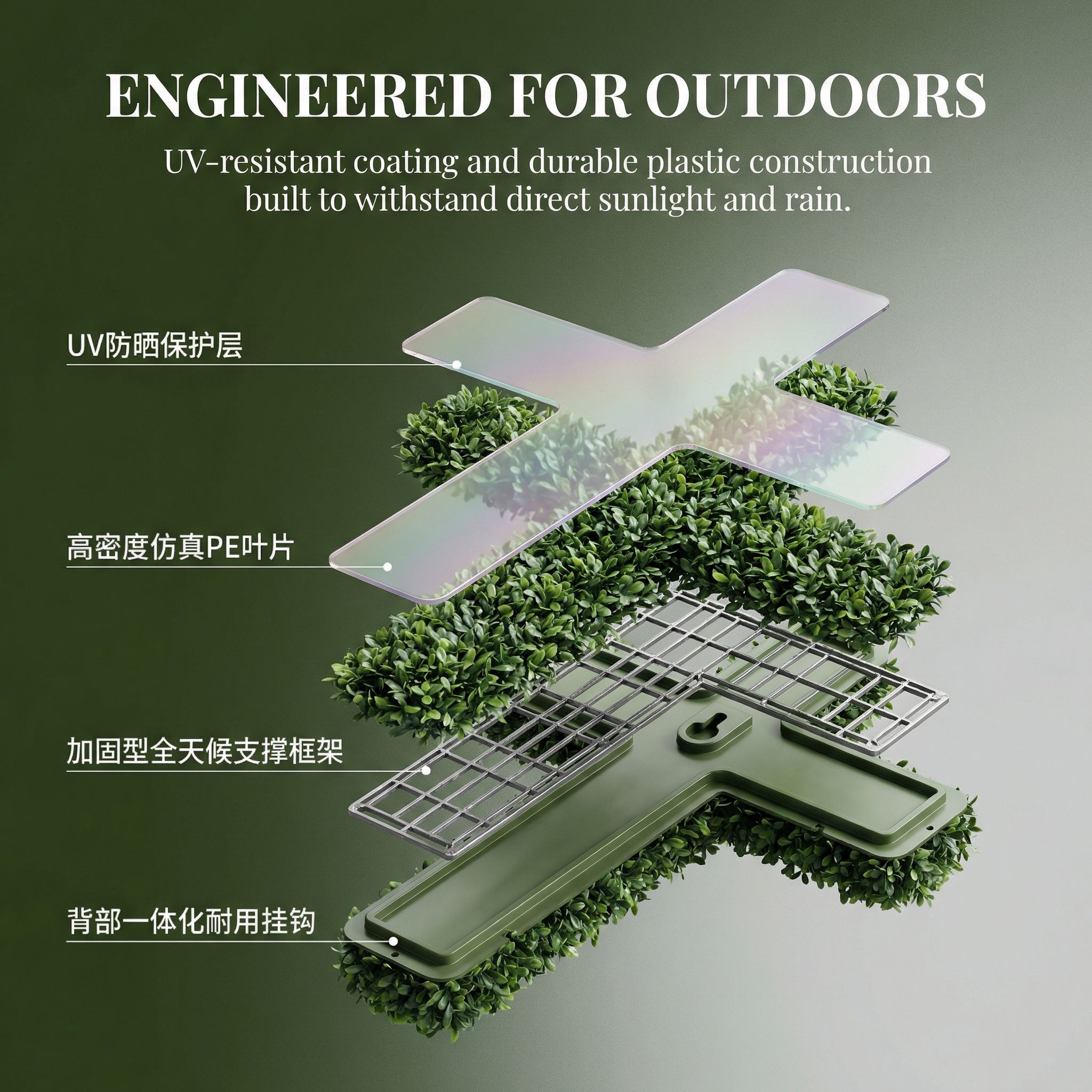 27" UV-Resistant Boxwood Cross Wreath for Front Door – Artificial Greenery Faith Wall Decor