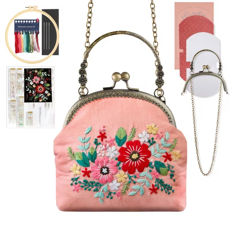 DIY Embroidered  Clasp Lock Bag Making Kit with Thread