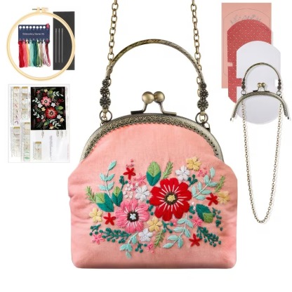 DIY Embroidered  Clasp Lock Bag Making Kit with Thread