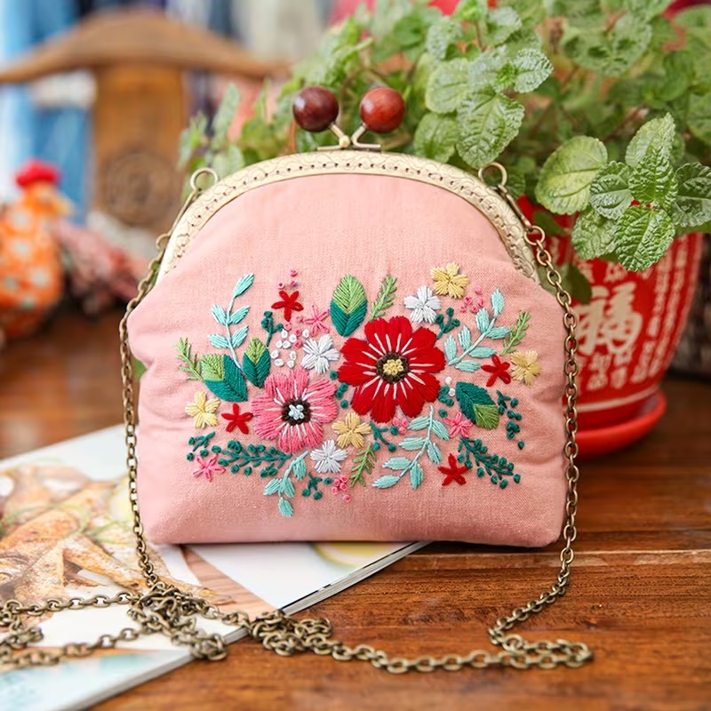 DIY Embroidered  Clasp Lock Bag Making Kit with Thread