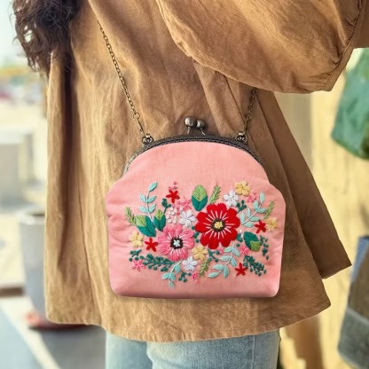 DIY Embroidered  Clasp Lock Bag Making Kit with Thread