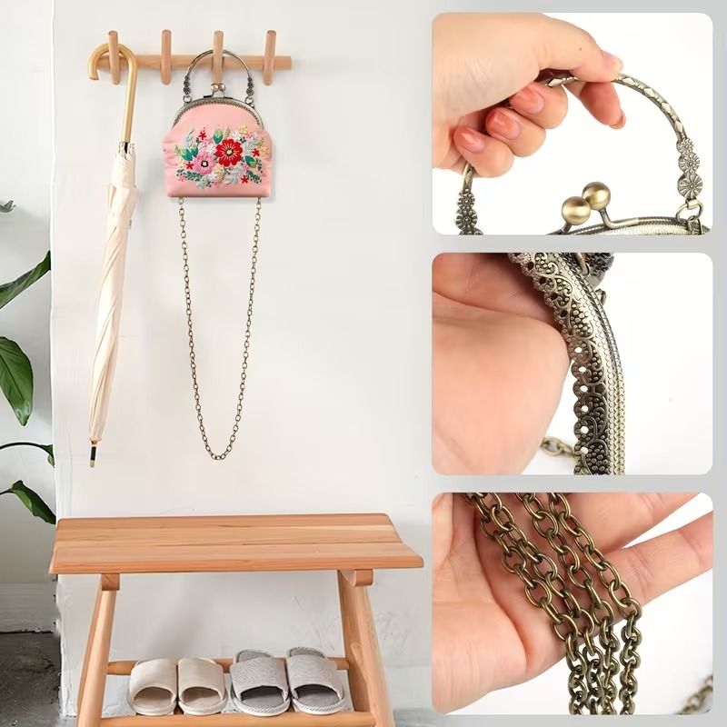 DIY Embroidered  Clasp Lock Bag Making Kit with Thread