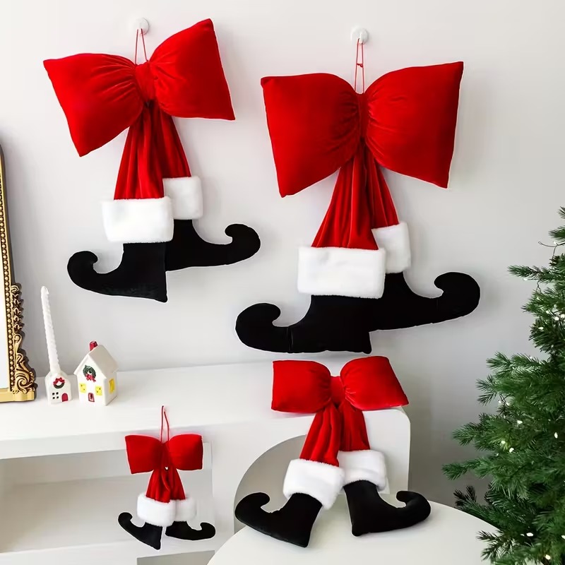 Christmas Bow Ornament with Black Feet