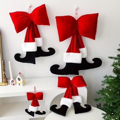 Christmas Bow Ornament with Black Feet