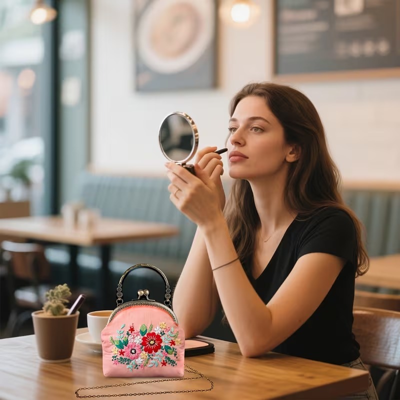 DIY Embroidered  Clasp Lock Bag Making Kit with Thread