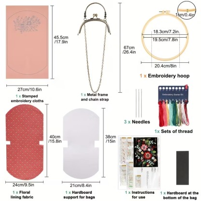 DIY Embroidered  Clasp Lock Bag Making Kit with Thread