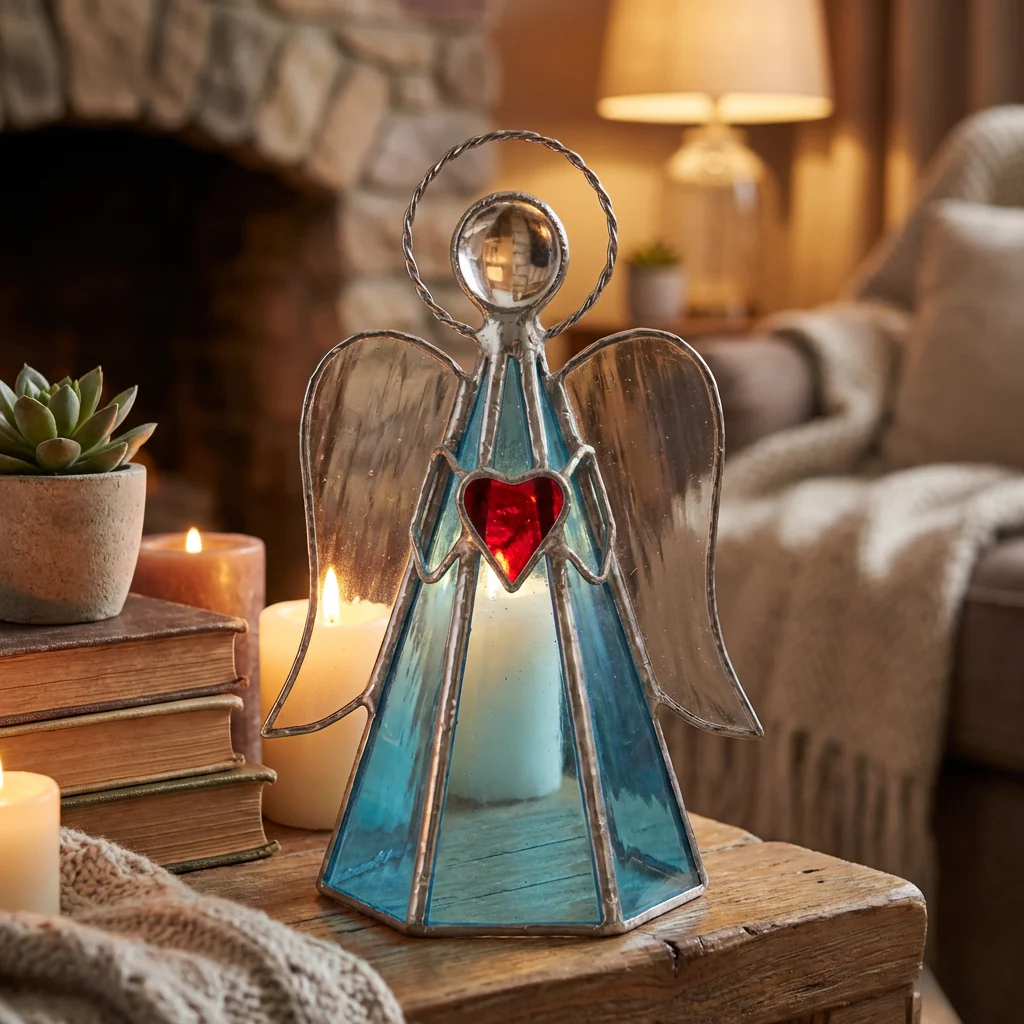 Guardian Angel Stained Glass Candle Holder