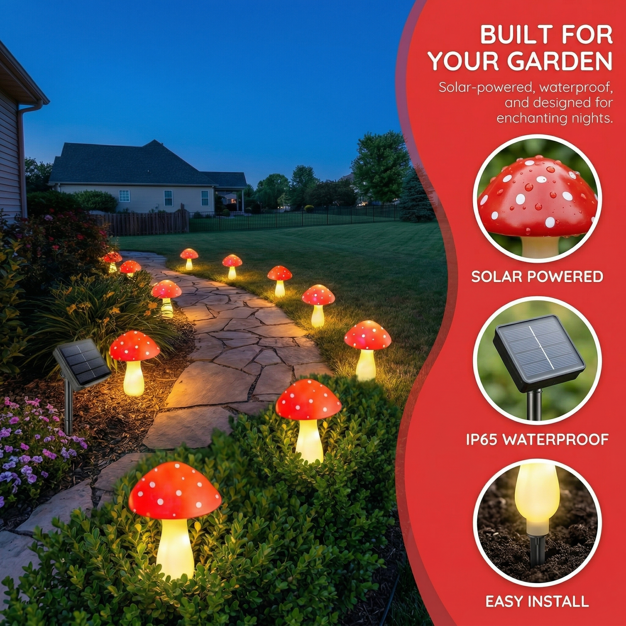 Red Mushroom Solar Lights for Outdoor Garden Decor