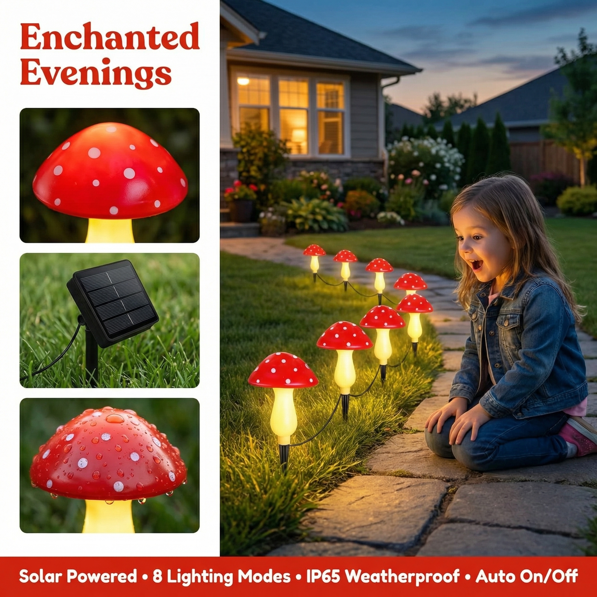 Red Mushroom Solar Lights for Outdoor Garden Decor