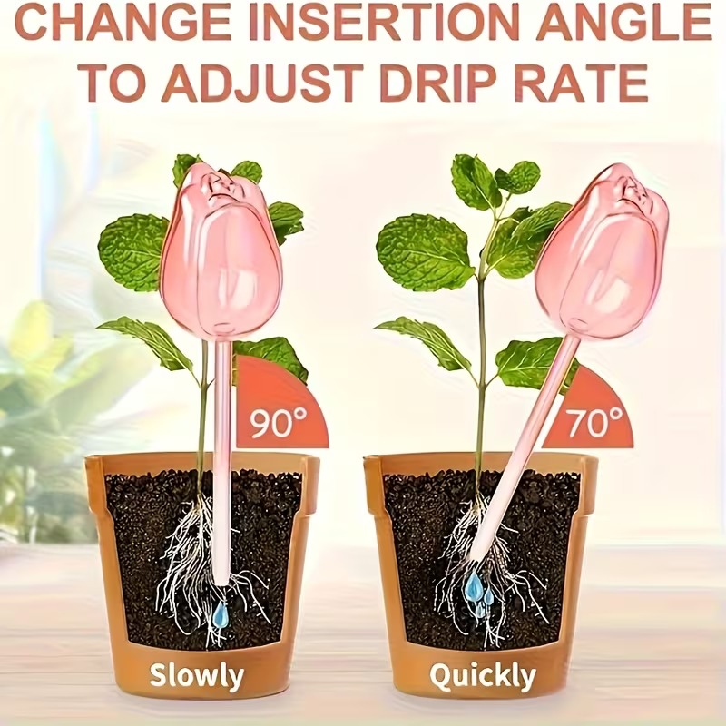 Tulip-Shaped Plant Watering Globes with Narrow Nozzle Slow-Drip Design