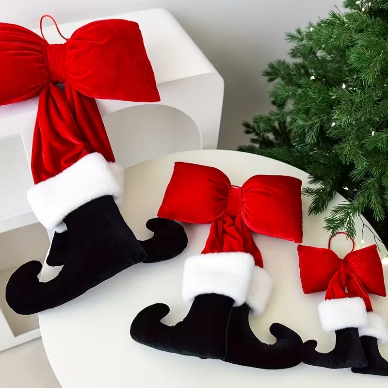 Christmas Bow Ornament with Black Feet