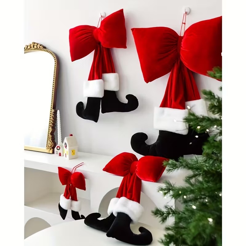 Christmas Bow Ornament with Black Feet