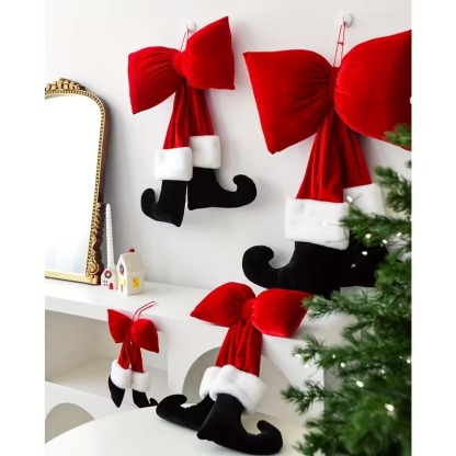 Christmas Bow Ornament with Black Feet