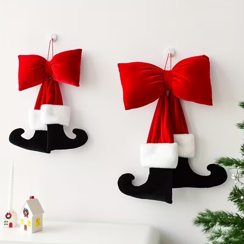 Christmas Bow Ornament with Black Feet