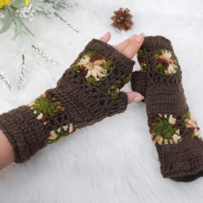 Hand Knitted Crochet Flower Design Hand Warmer