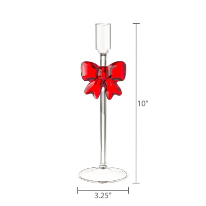 🎄Early Christmas Sale🔥Clear Glass Christmas Taper Candle Holder with Bow