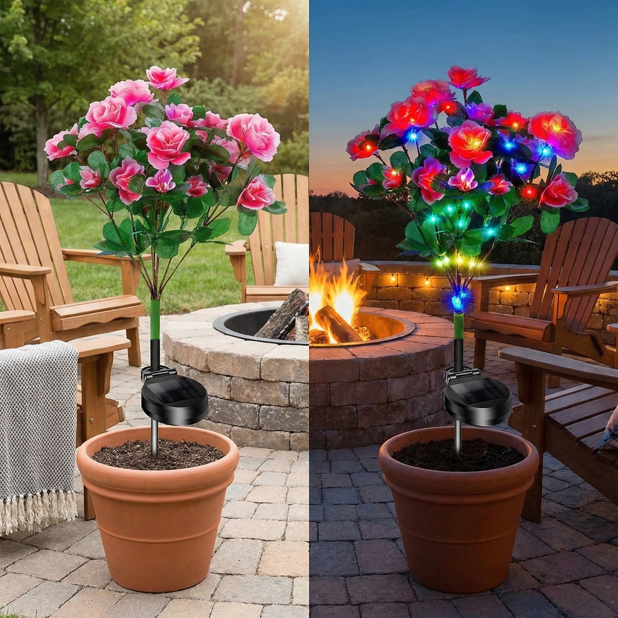 Solar Azalea Flower Garden Lights – Outdoor Waterproof LED Stake Lights, Lifelike Blooming Flowers