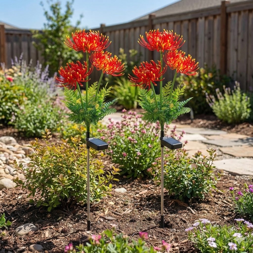 Set of  2 Outdoor Solar Lycoris Flower Garden Lights