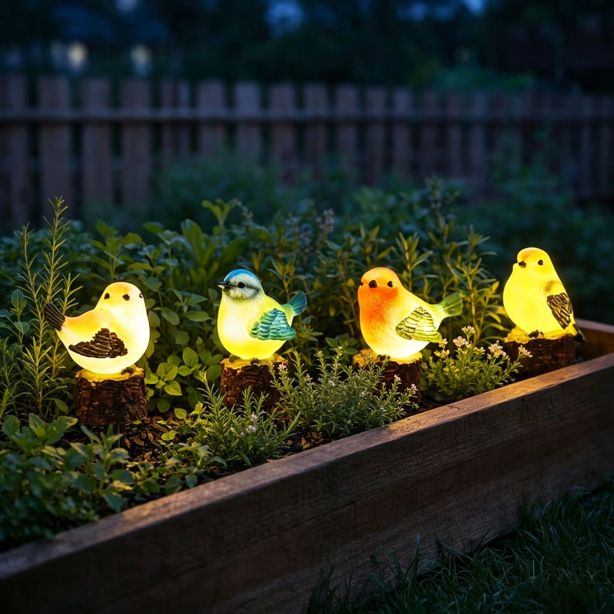 Solar Glowing Bird Garden Stakes – Set of 4