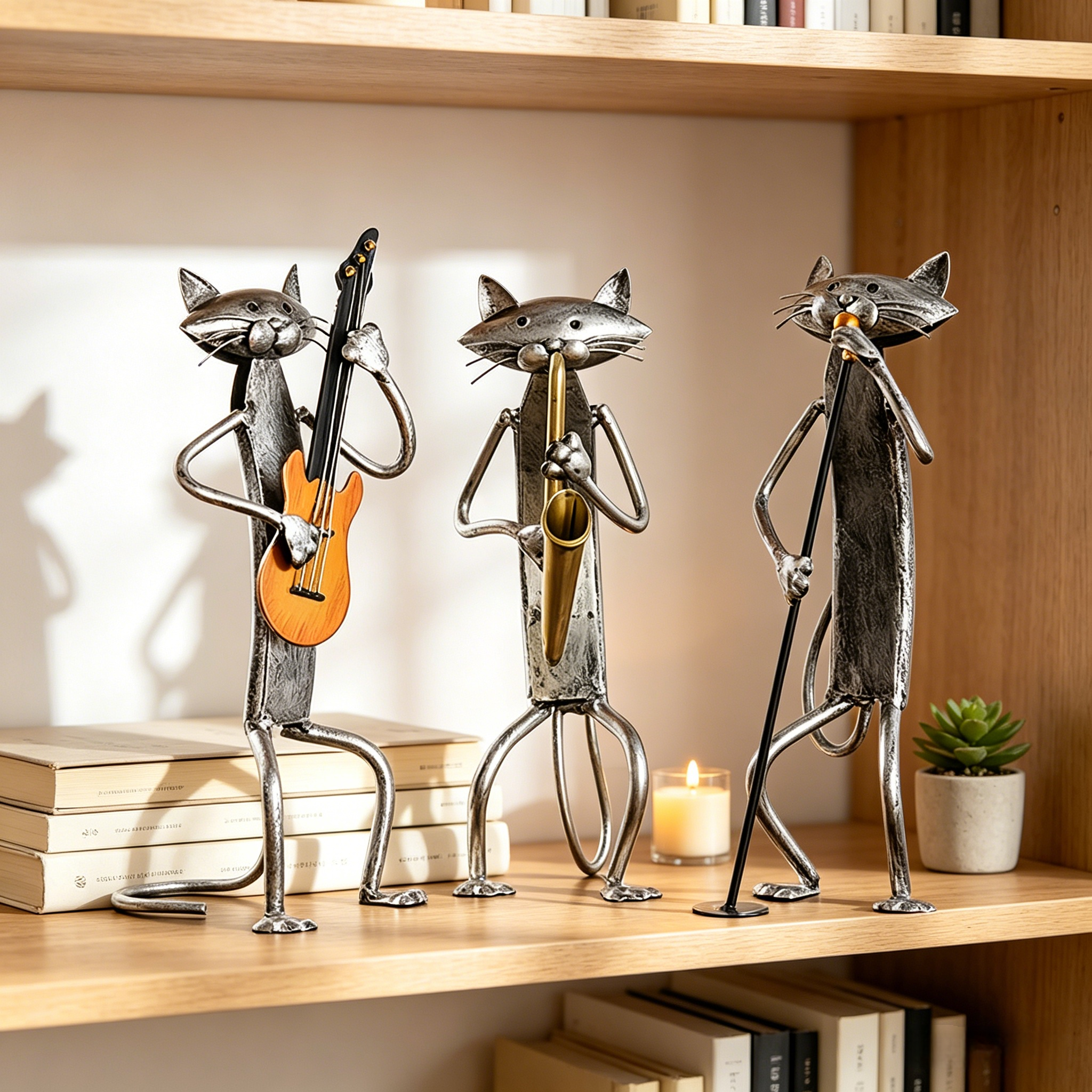 Handcrafted Metal Cat Band Sculpture