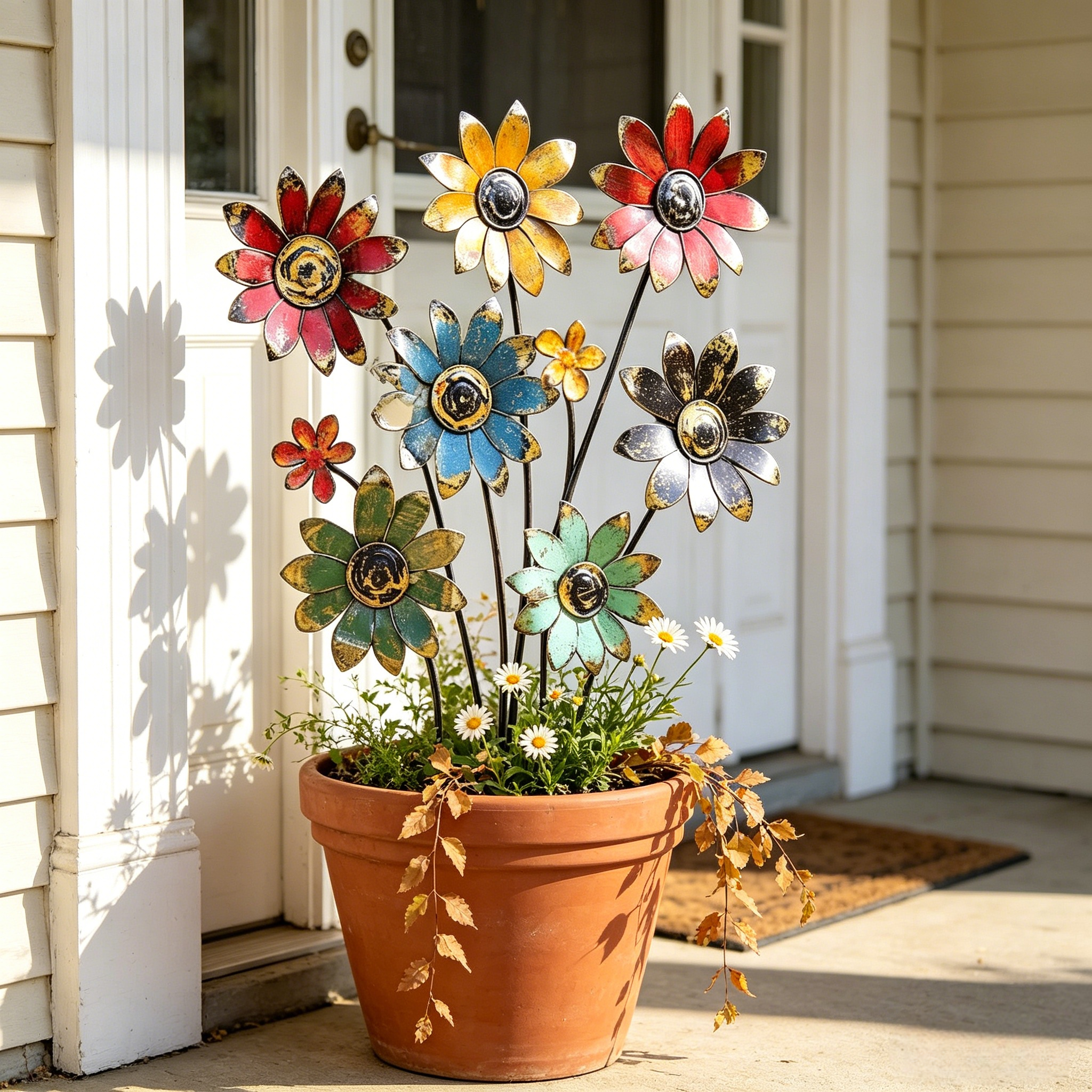Rustic Bloom Metal Flower Garden Stake