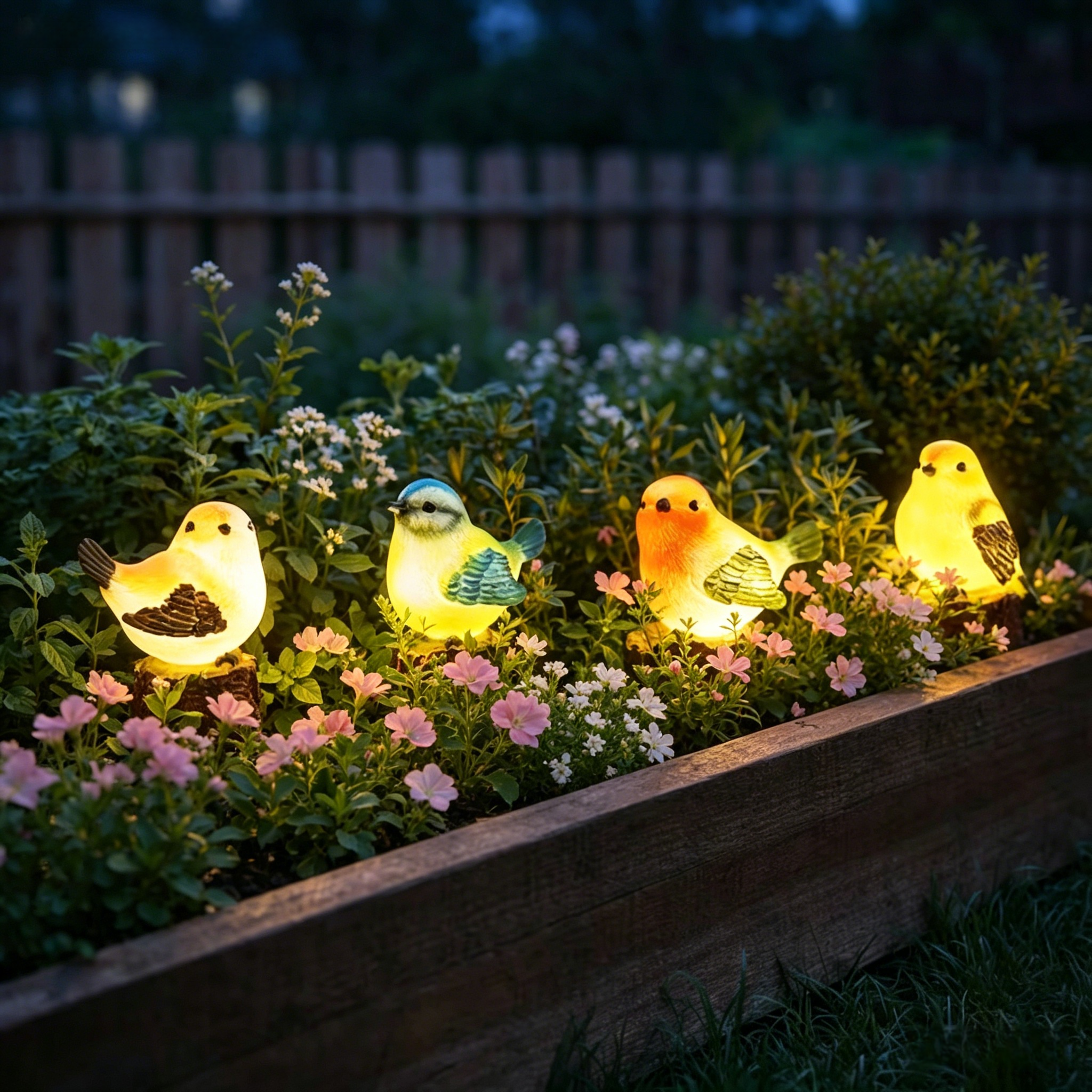 Solar Glowing Bird Garden Stakes – Set of 4
