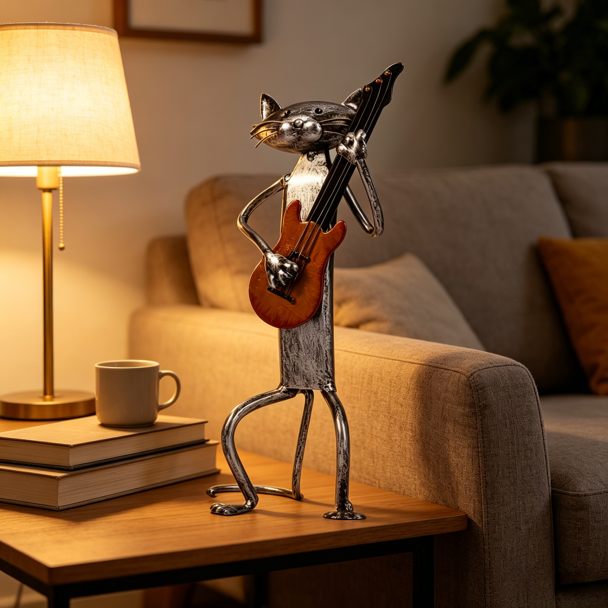 Handcrafted Metal Cat Band Sculpture