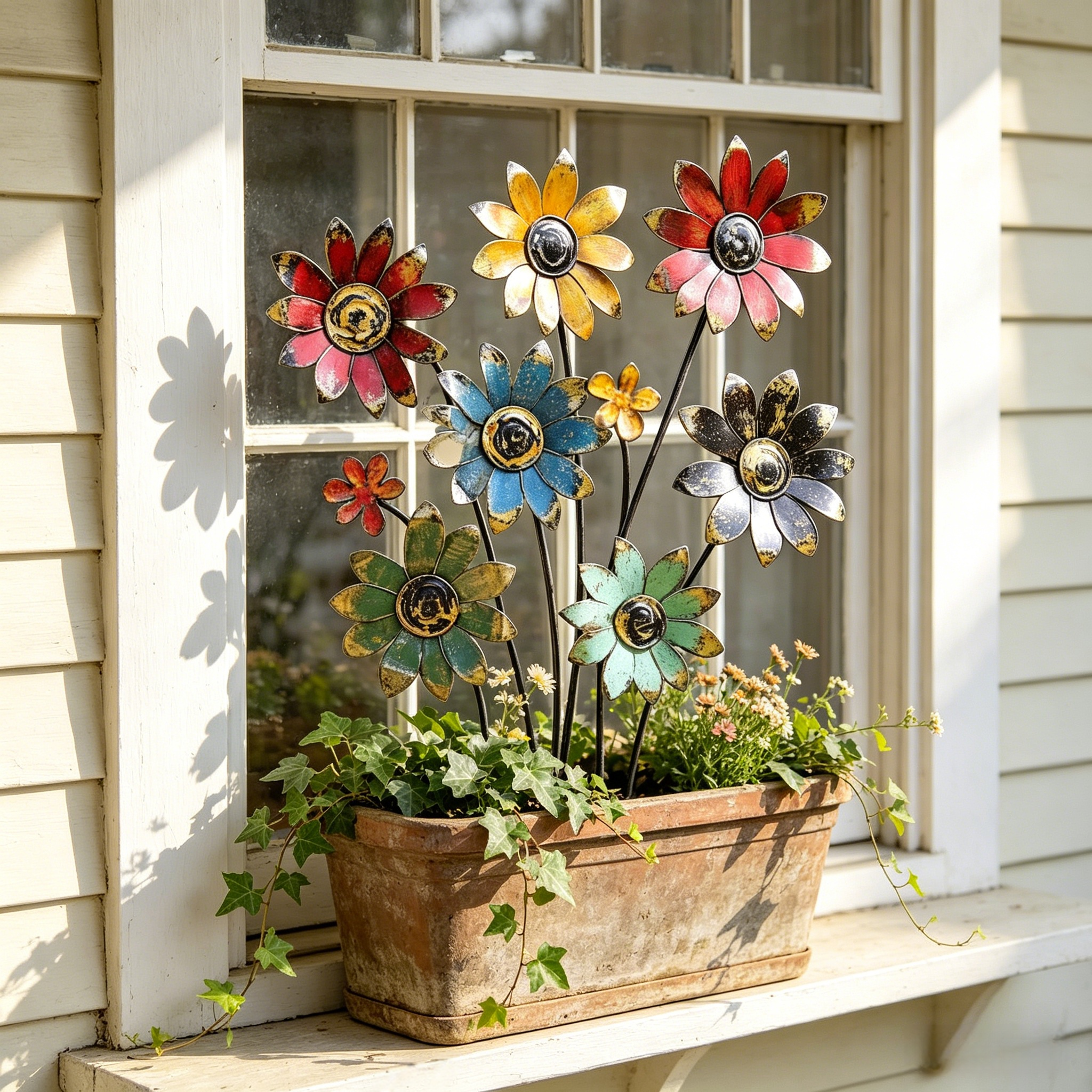 Rustic Bloom Metal Flower Garden Stake