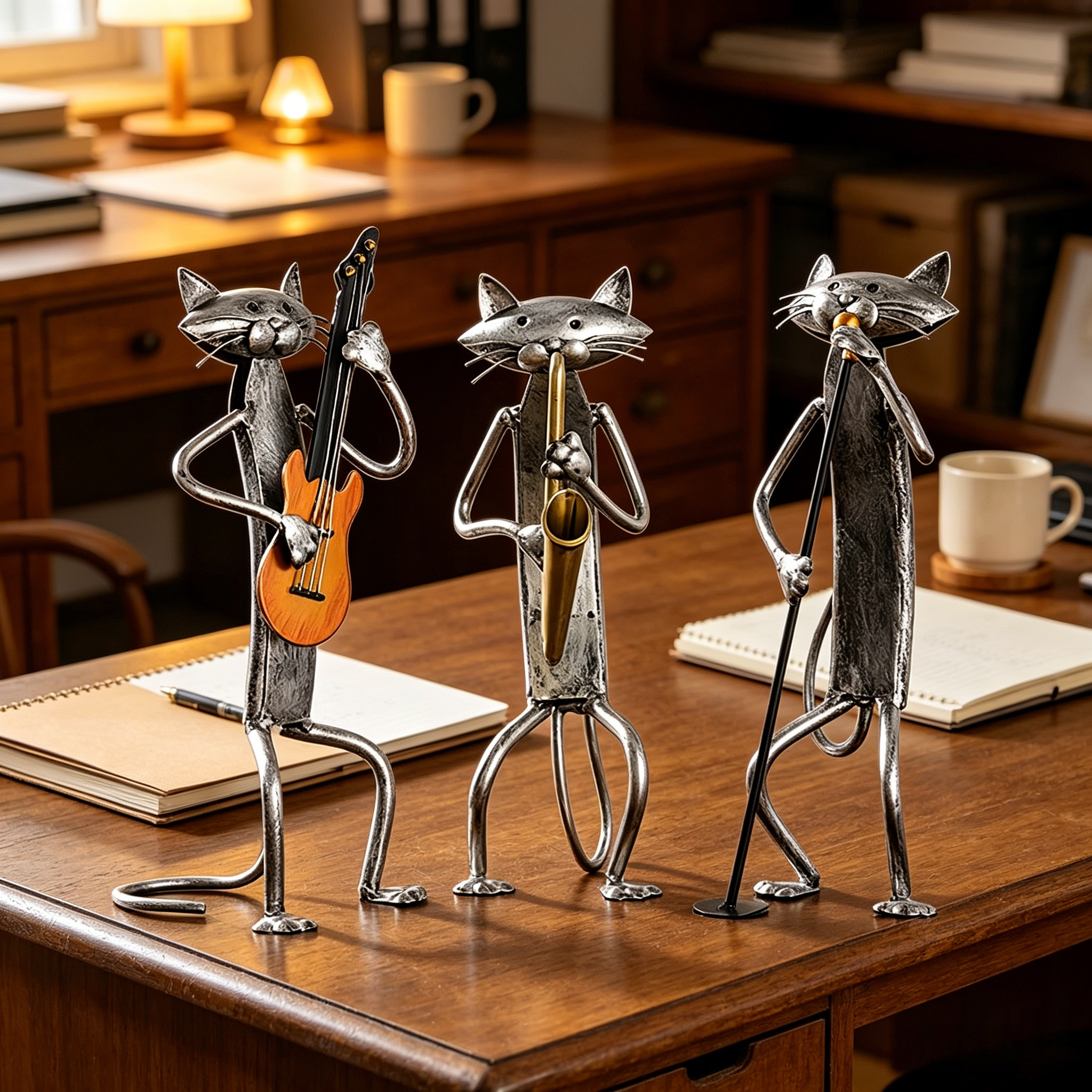 Handcrafted Metal Cat Band Sculpture
