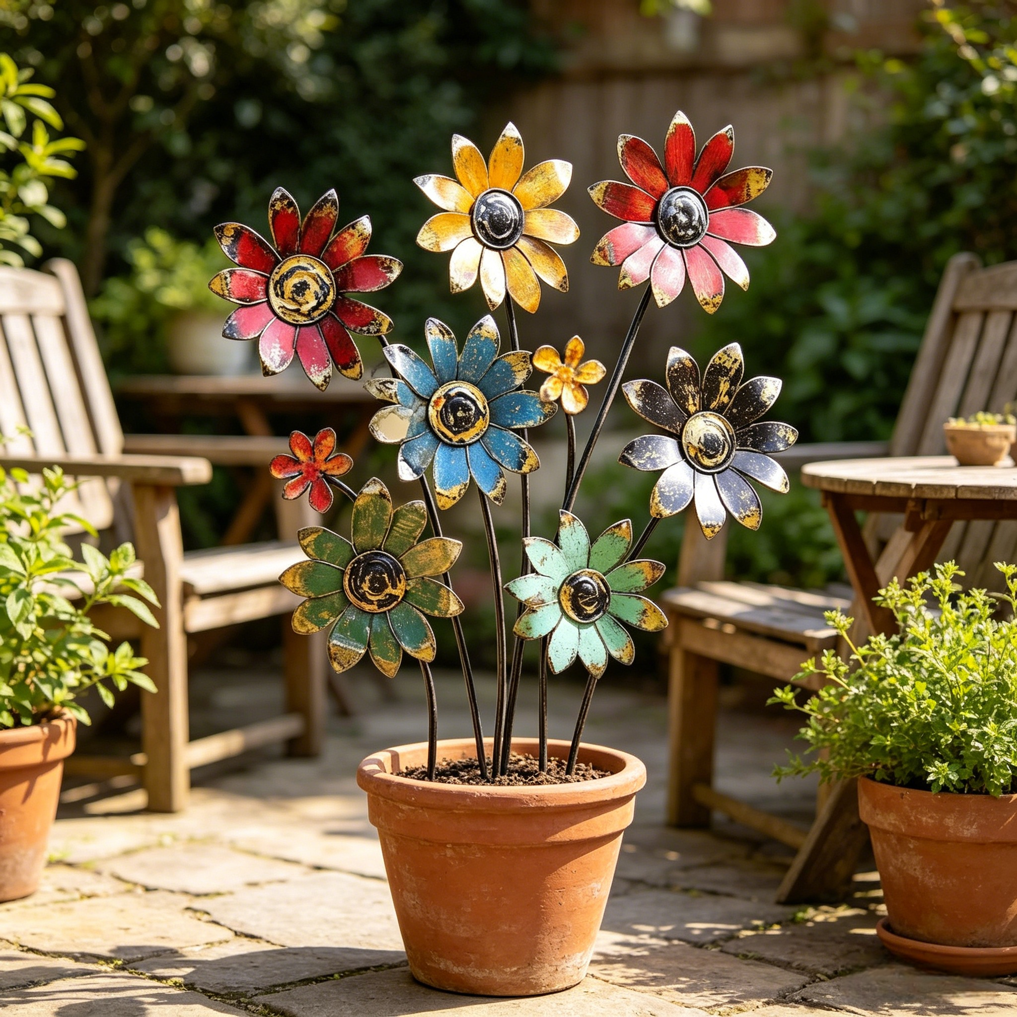 Rustic Bloom Metal Flower Garden Stake