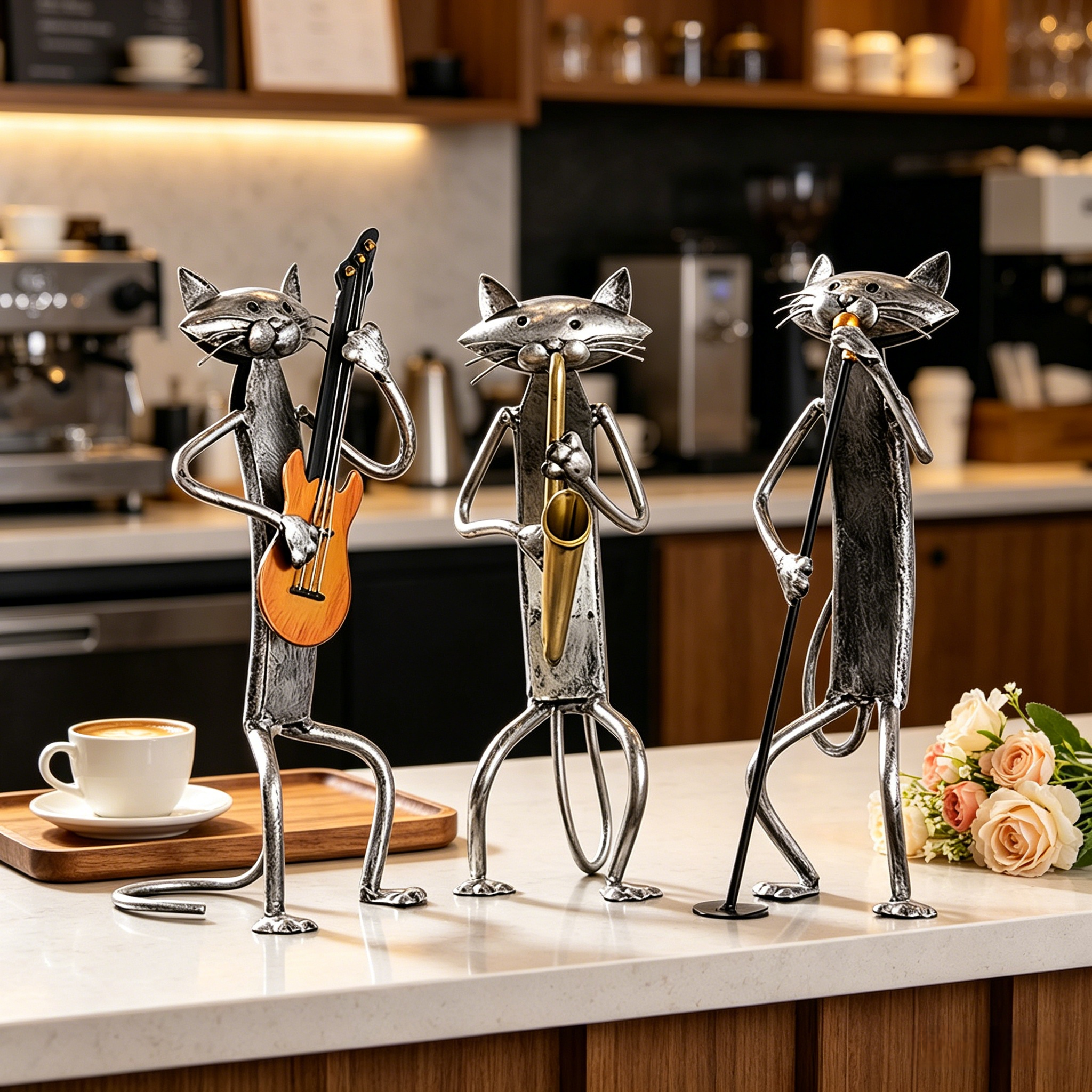 Handcrafted Metal Cat Band Sculpture