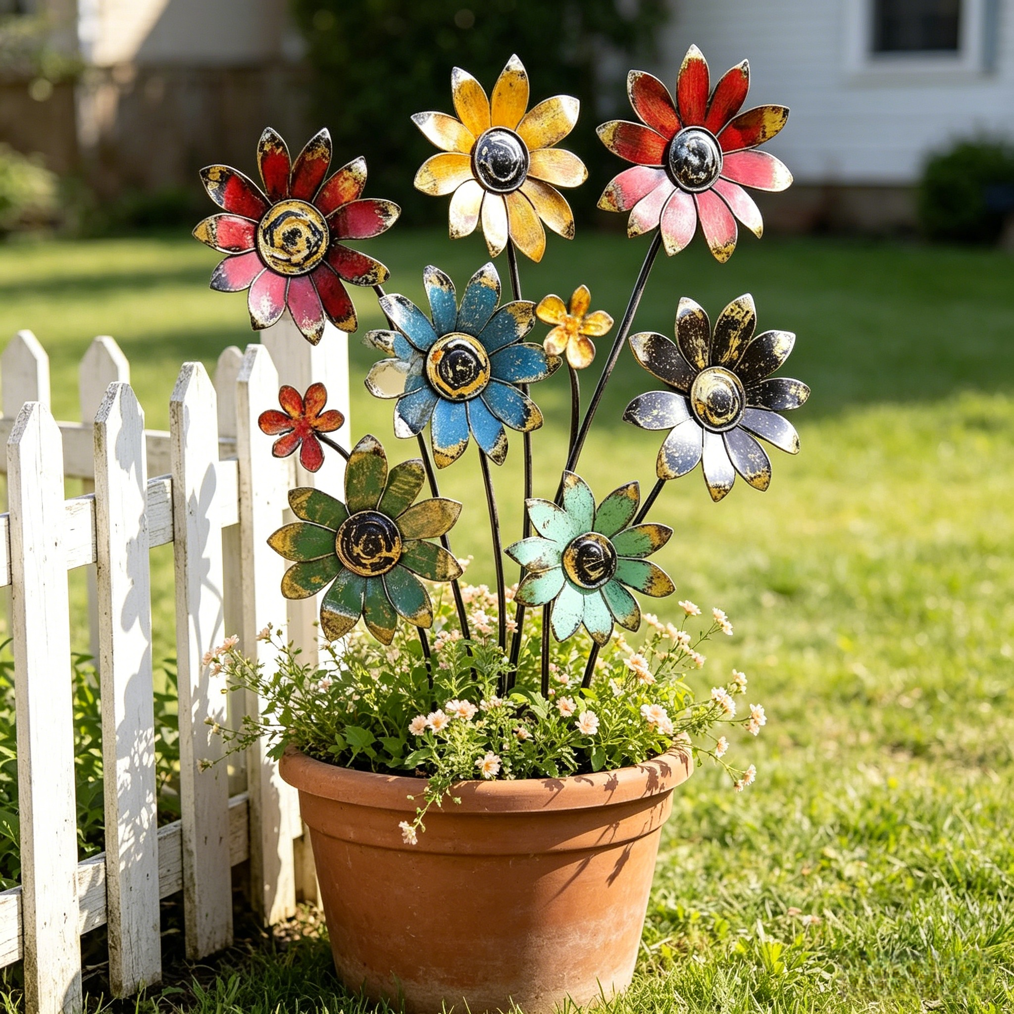 Rustic Bloom Metal Flower Garden Stake