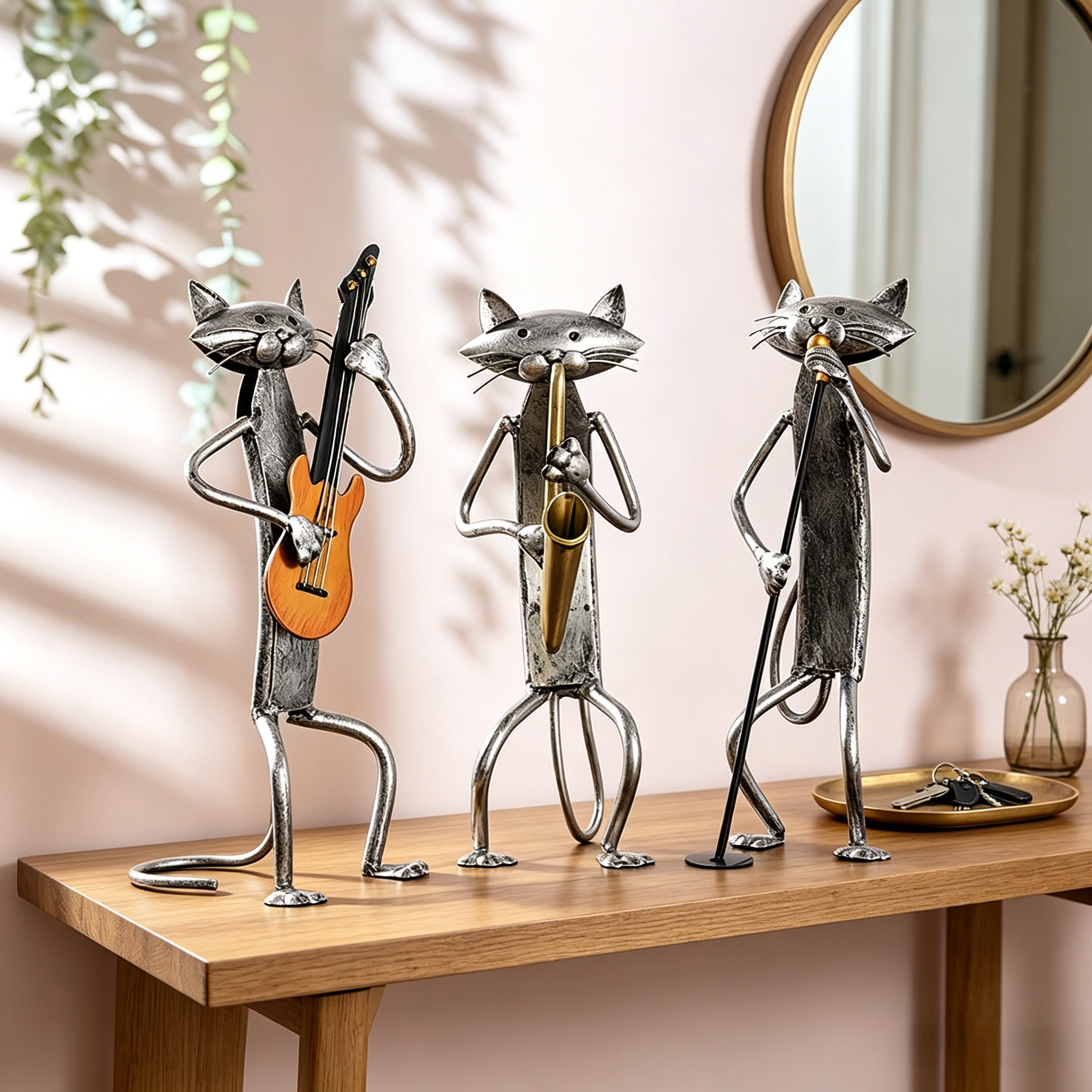 Handcrafted Metal Cat Band Sculpture