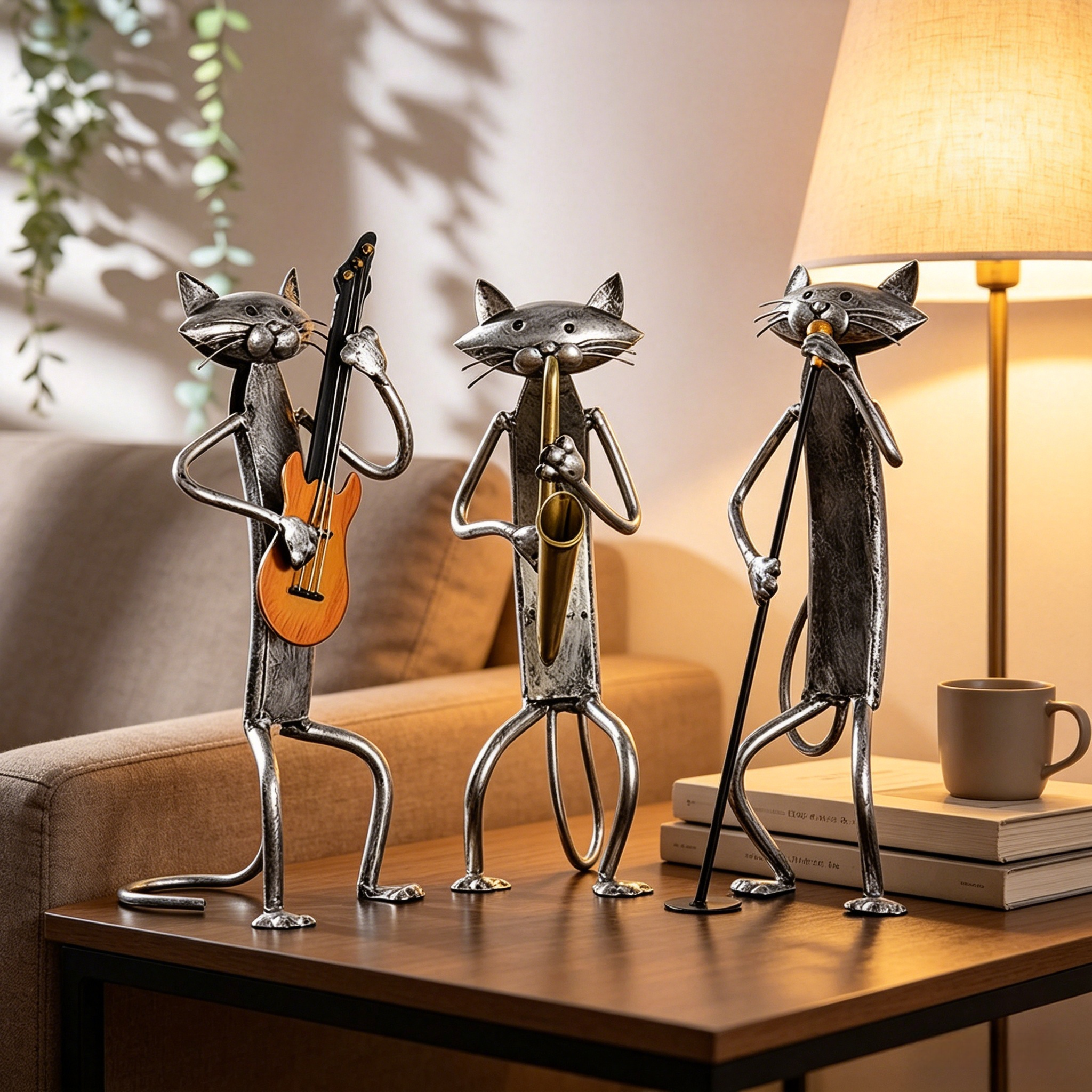 Handcrafted Metal Cat Band Sculpture