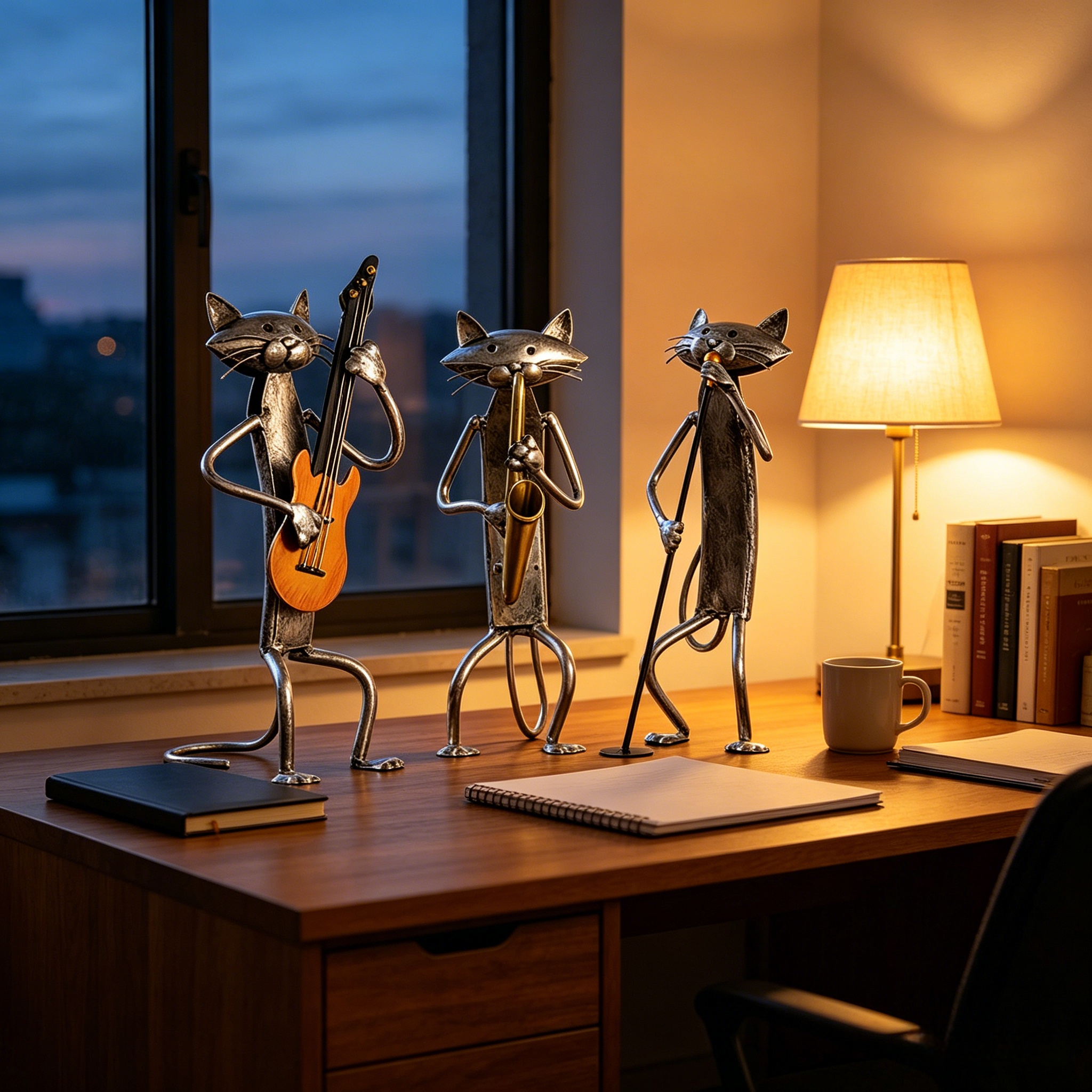 Handcrafted Metal Cat Band Sculpture