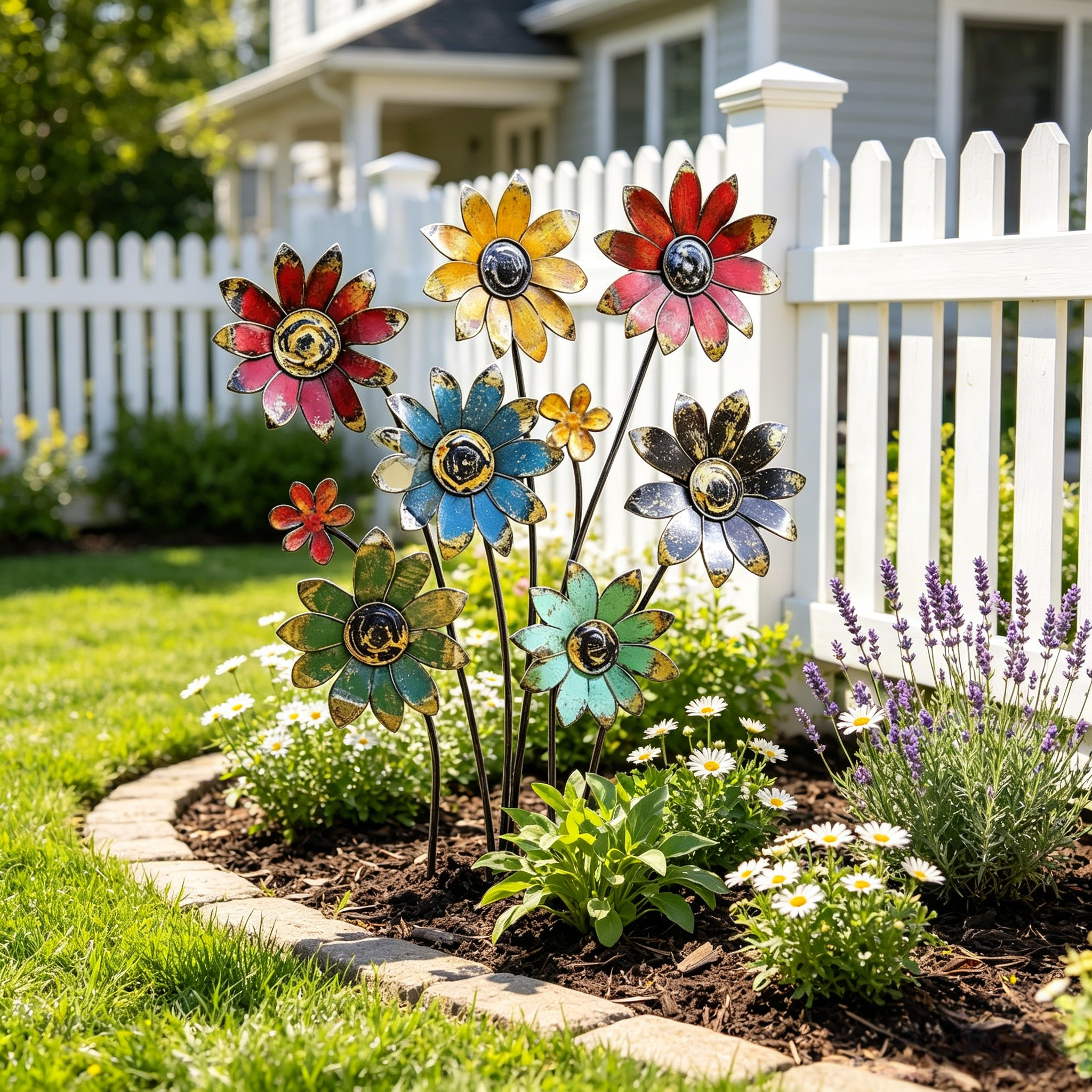 Rustic Bloom Metal Flower Garden Stake