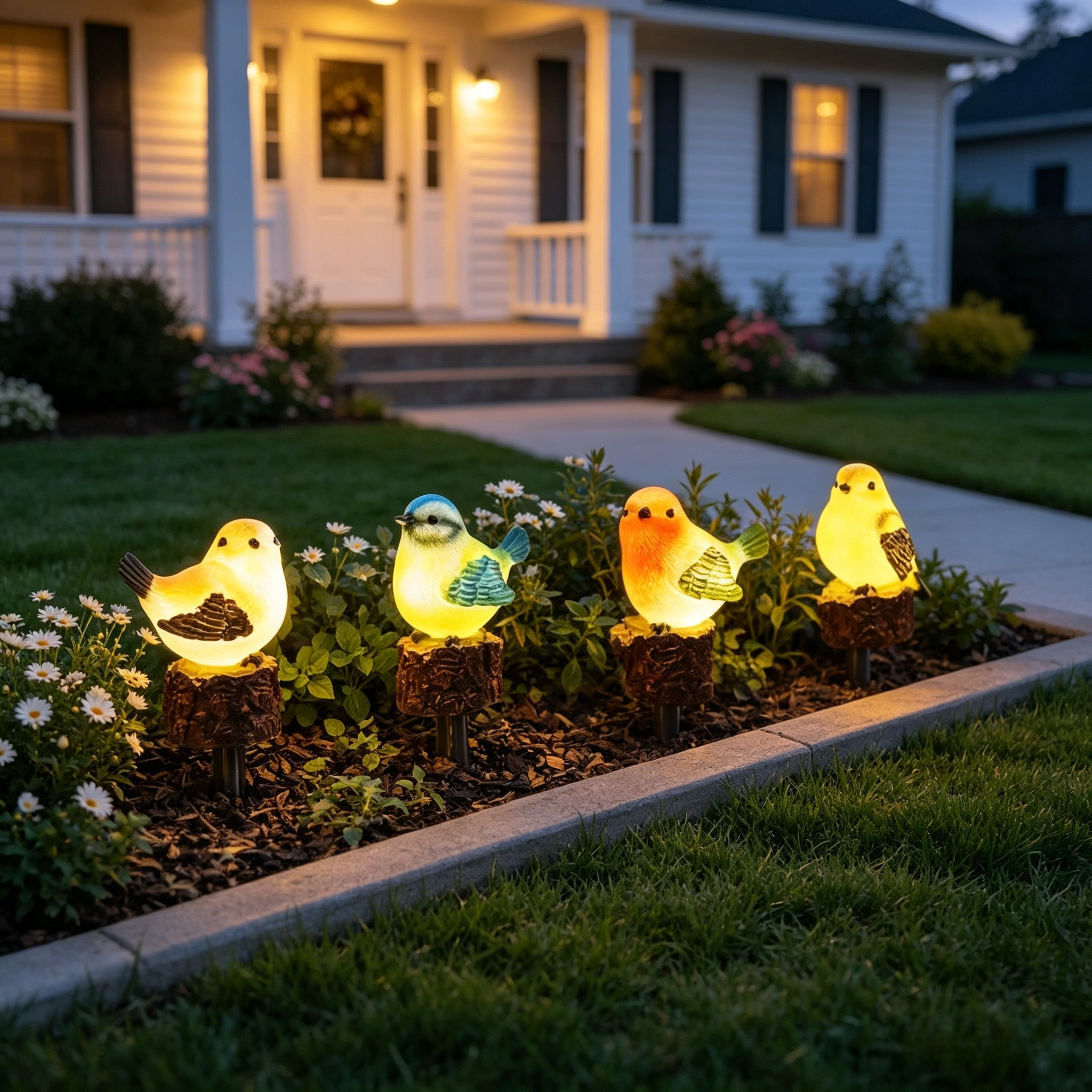 Solar Glowing Bird Garden Stakes – Set of 4