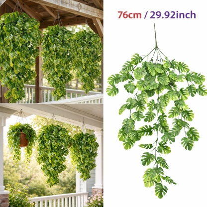 5PCS Artificial Monstera Hanging Basket Plants, UV-Resistant