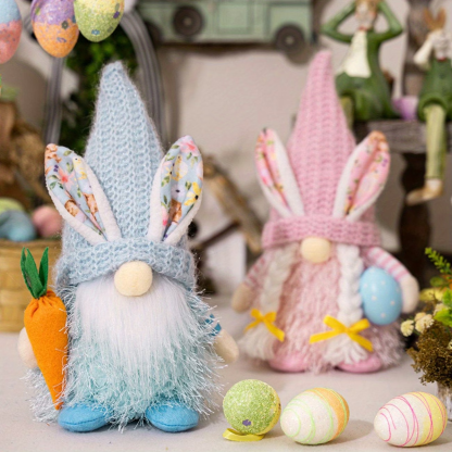 Spring Bunny Gnome Plush Figurines with Knit Hats