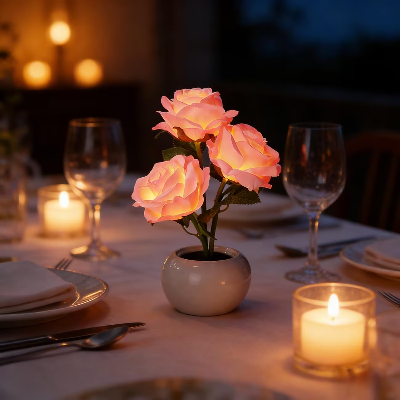 LED Pink Rose Flower Tabletop Night Light