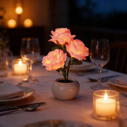 LED Pink Rose Flower Tabletop Night Light