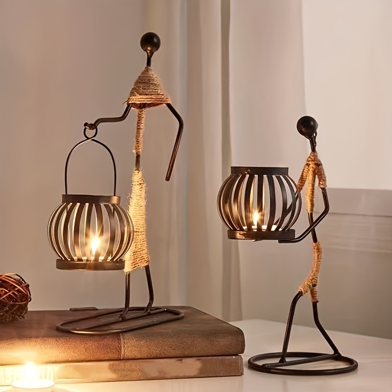 Handcrafted Metal Figurine Candle Holder Lantern