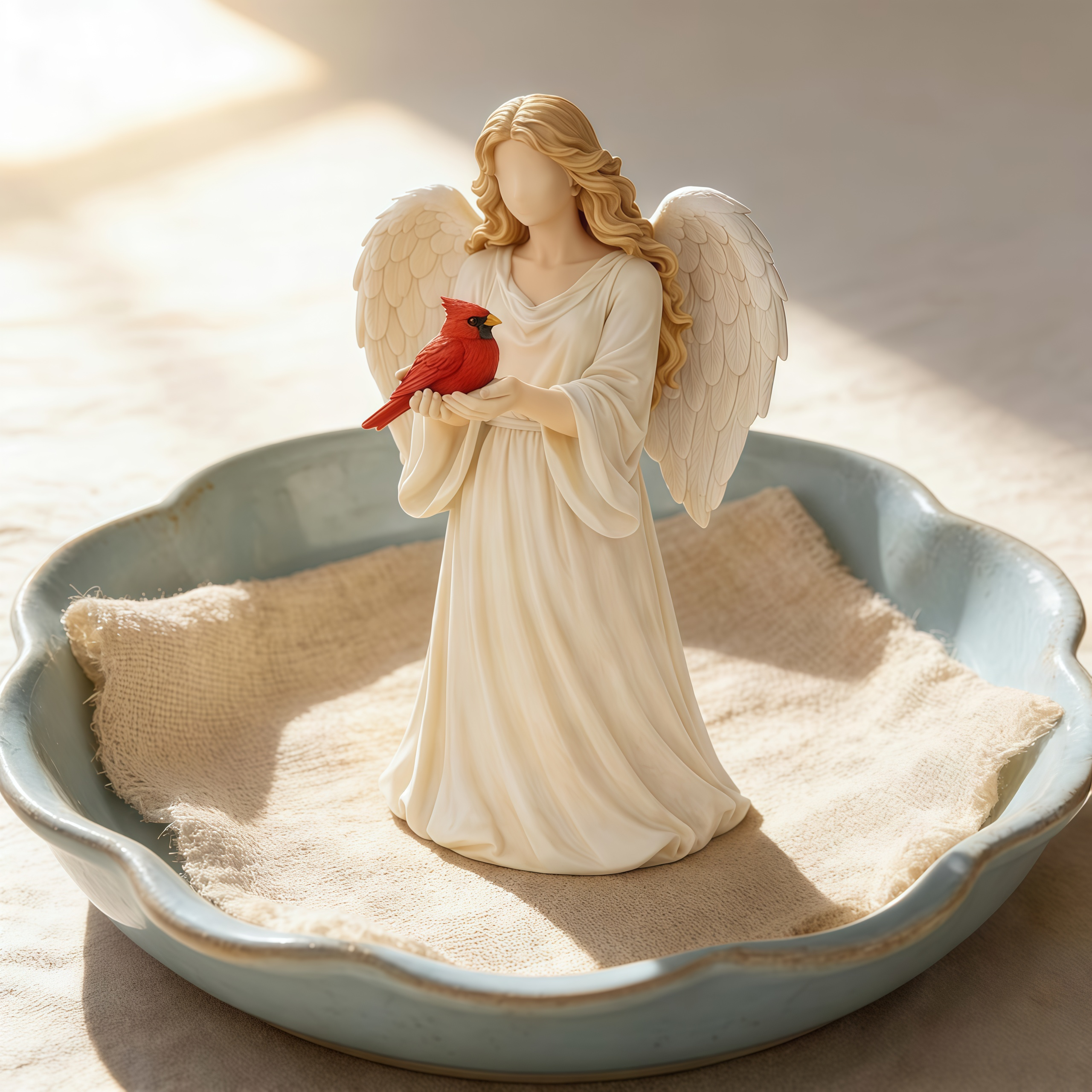 Angel Guardian Figurine Holding Red Cardinal, Meaningful Gift