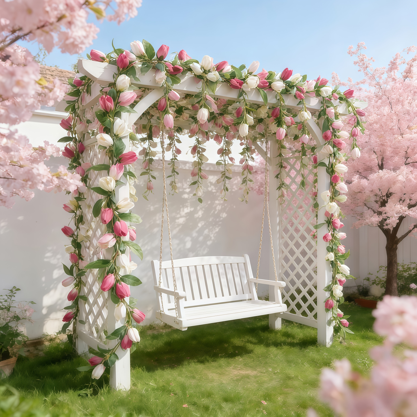 Soft Blush & White Faux Tulip Garland