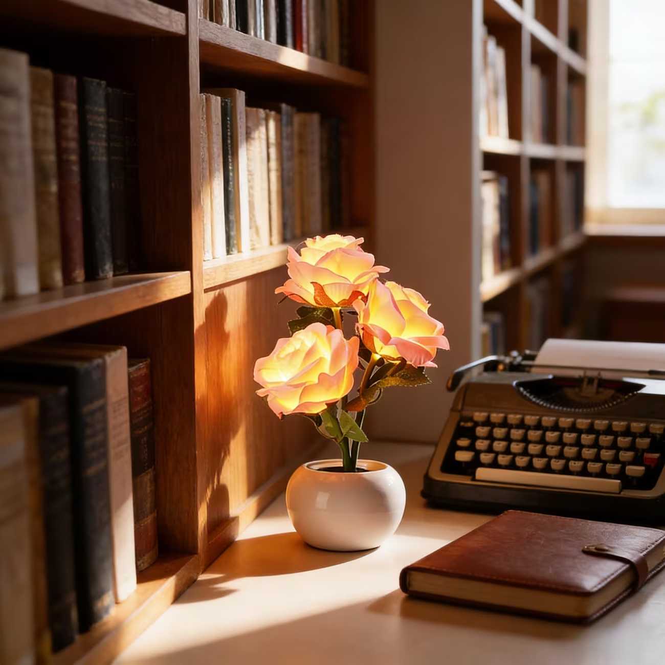 LED Pink Rose Flower Tabletop Night Light