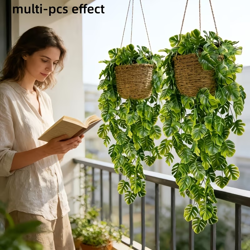 5PCS Artificial Monstera Hanging Basket Plants, UV-Resistant